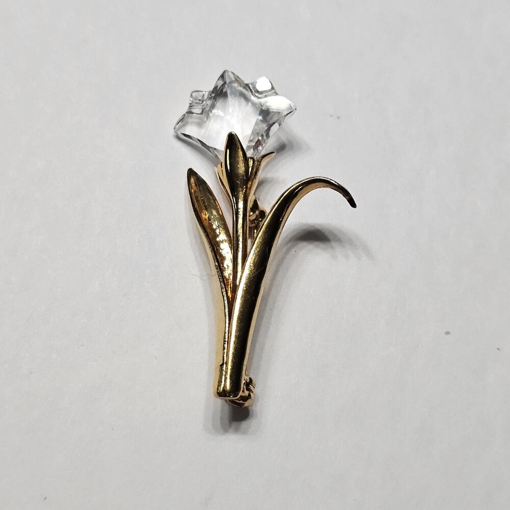 Vintage 1980s Swarovski Crystal Lily Brooch, Authentic Swan Logo Hallmark